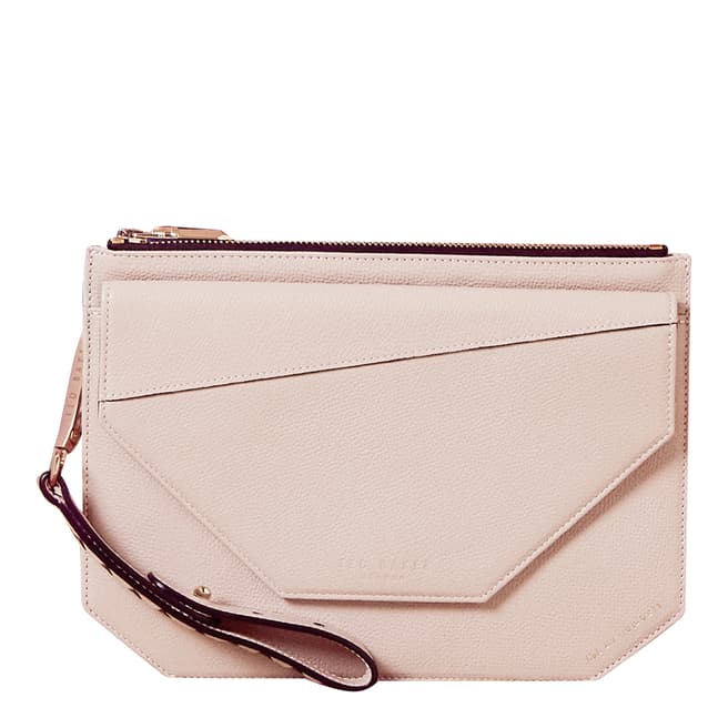 Ted Baker Nude Pink Cassis Flap Detail Leather Clutch Bag