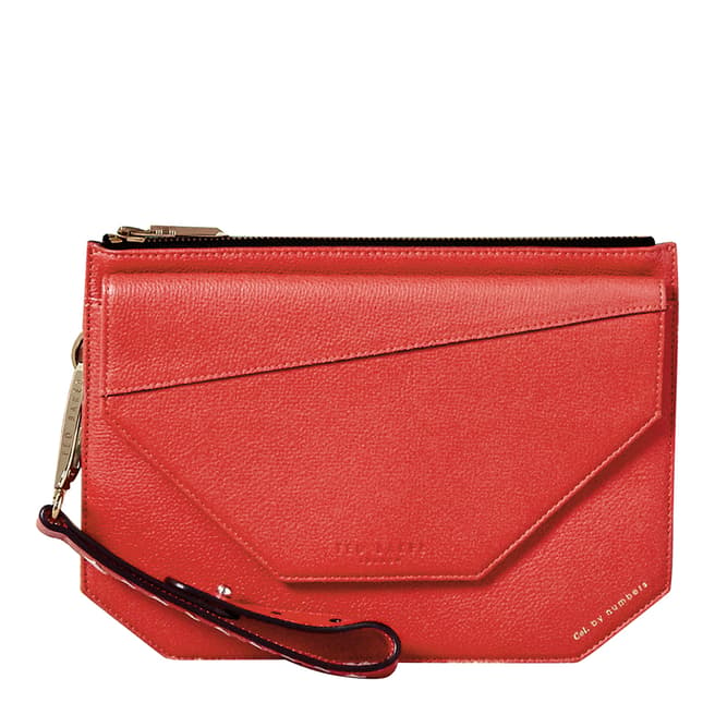 Ted Baker Red Cassis Flap Detail Leather Clutch Bag