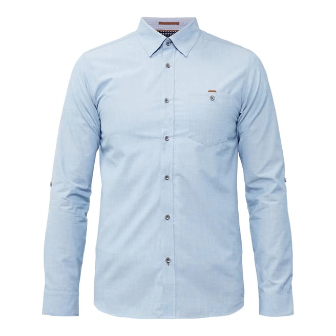 Ted Baker Blue Newway End On End Semi Plain Shirt