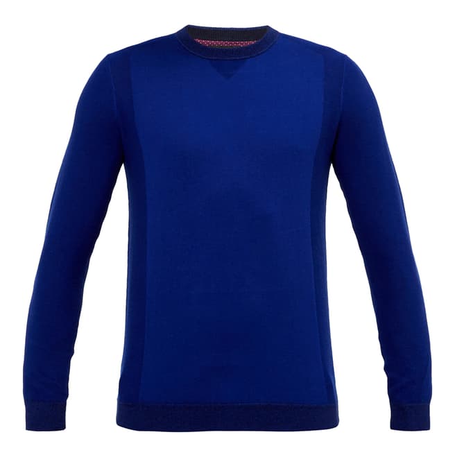 Ted Baker Bright Blue Textured Sleeve Crew Neck Jumper
