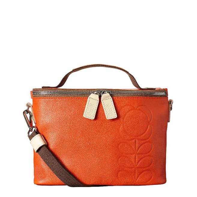 Orla Kiely Orange Embossed Stem Logo Leather Bag With Zip Closure