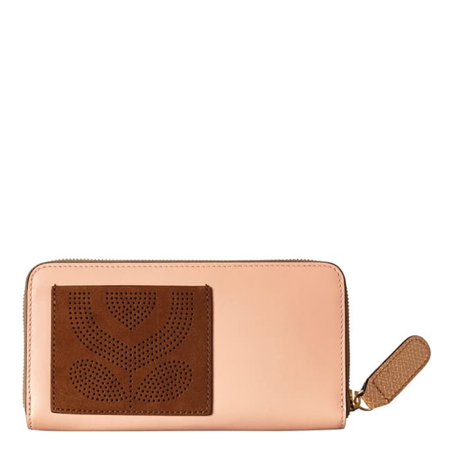 Orla Kiely Pink Big Puched Pocket Leather Wallet