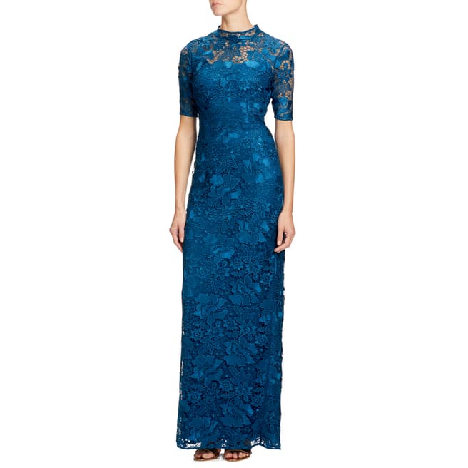 Adrianna Papell Evening Sky Blue Guipure Lace Maxi Dress