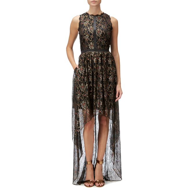 Adrianna Papell Black/Gold Metallic Lace Maxi Dress