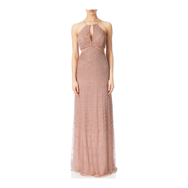 Adrianna Papell Rose Gold Cut Out Side Bead Gown