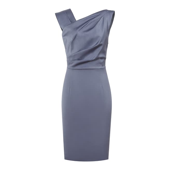 Reiss Stone Blue Tania Pleat Detail Dress