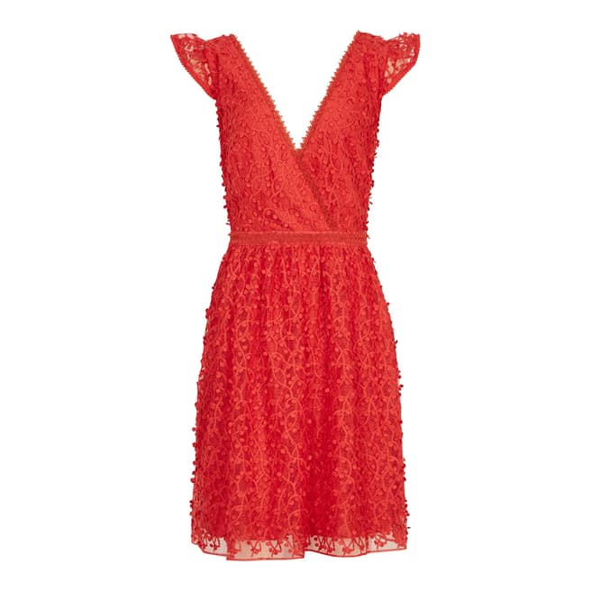 Reiss Red Abrianna Lace Short Dress