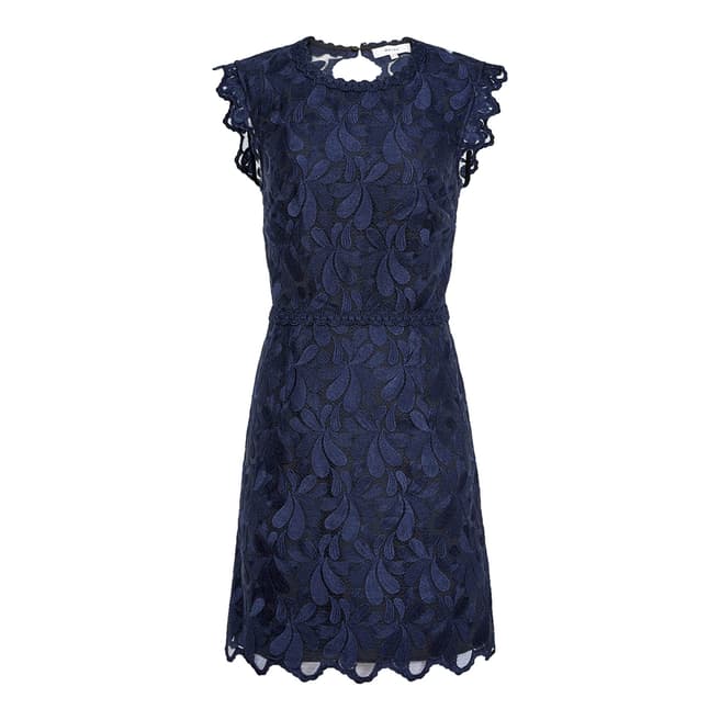Reiss Teal Blue Sami Graphic Lace Dress