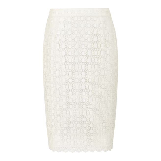 Reiss Off White Denise Lace Pencil Skirt