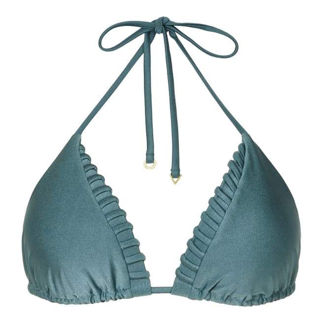 Reiss Sea Blue Skye Woven Edge Triangle Bikini Top