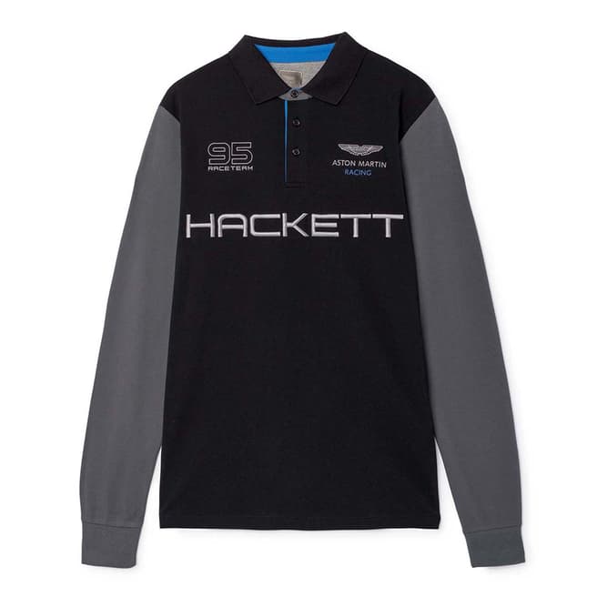 Hackett London Black/Grey Aston Martin Racing Multi Wings LS Polo Shirt