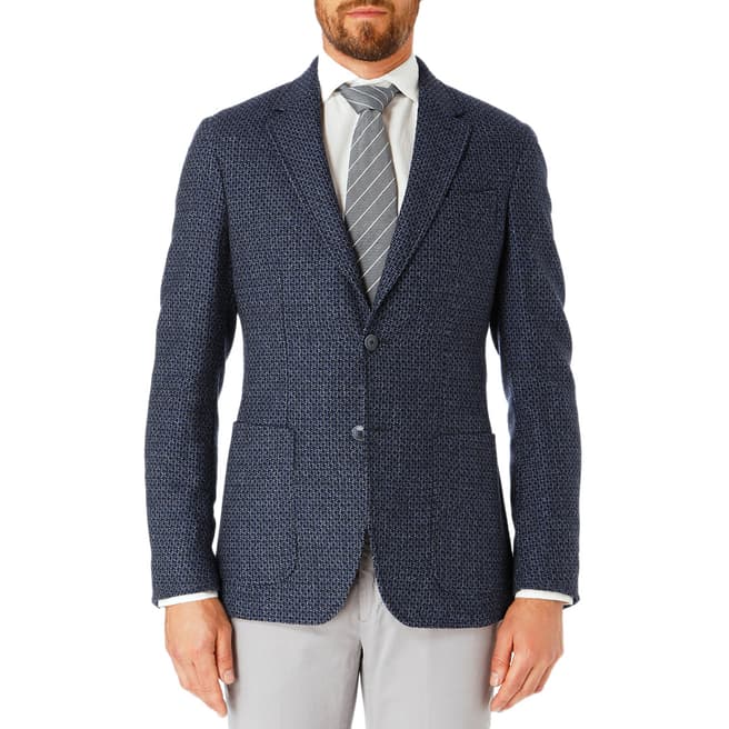 Hackett London Blue Textured Geometric Wool Jacket