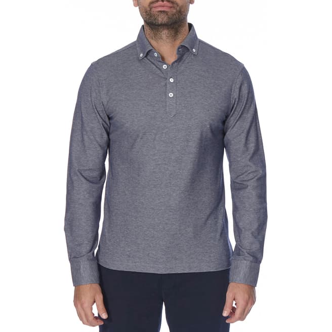 Hackett London Blue/Grey Mayfair Cotton Pique Polo Shirt