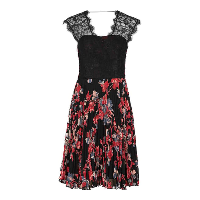 Reiss Black/Red Haven Lace Burnout Dress