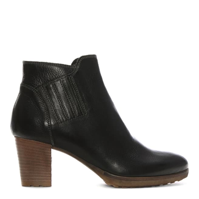 Manas Black Leather Stacked Heel Ankle Boots