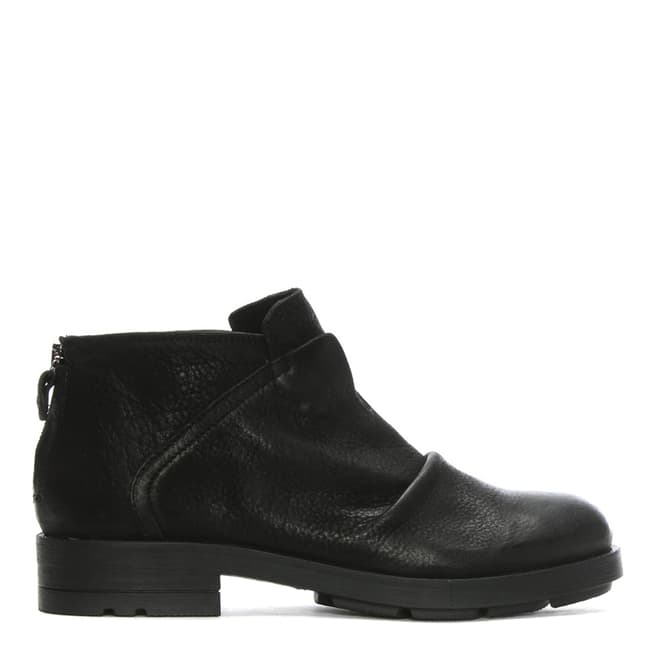 Morichetti Black Leather Ruched Ankle Boots