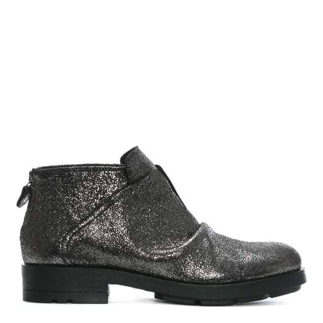 Morichetti Silver Metallic Leather Ruched Ankle Boots