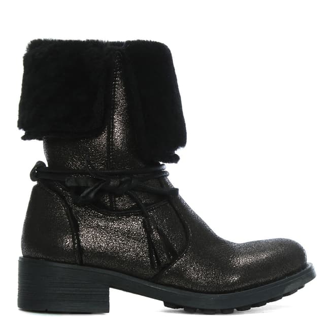 Morichetti Pewter Fur Cuff Ankle Boots
