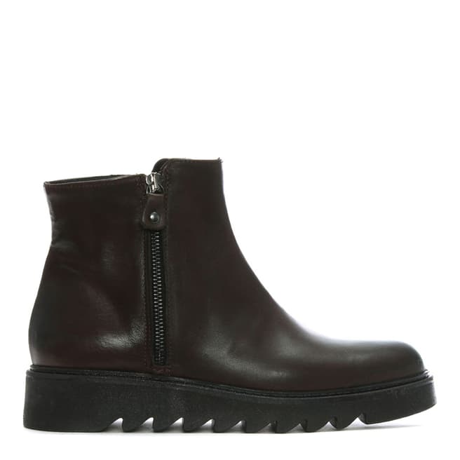 Morichetti Brown Leather Saw Edge Ankle Boots