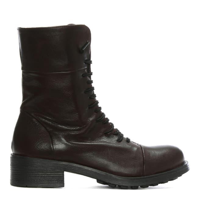 Morichetti Brown Leather Elasticated Lace Biker Boots