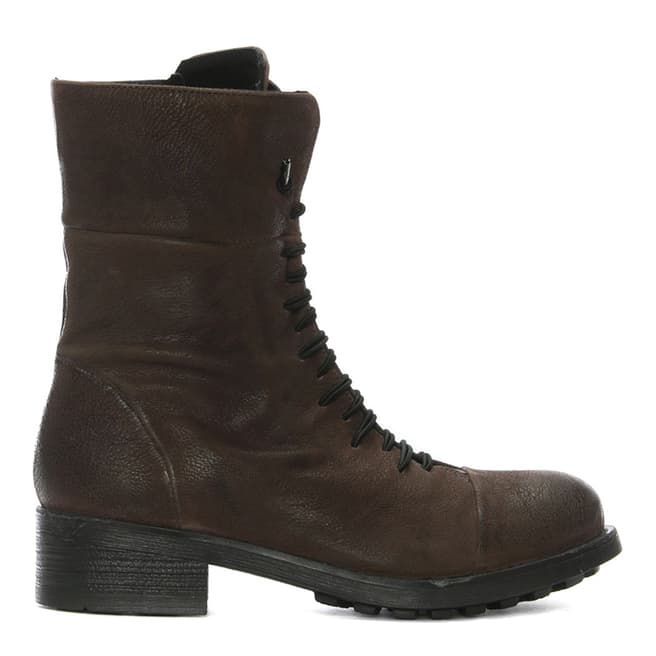 Morichetti Brown Leather Elasticated Lace Biker Boots