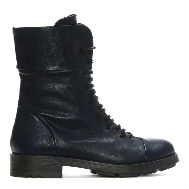 Morichetti Navy Leather Elasticated Lace Biker Boots