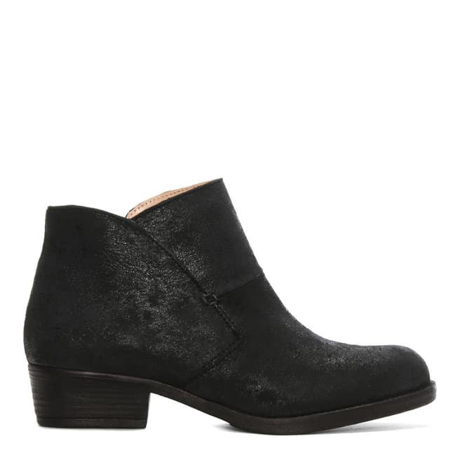 Morichetti Black Metallic Leather Shaped Top Line Ankle Boots