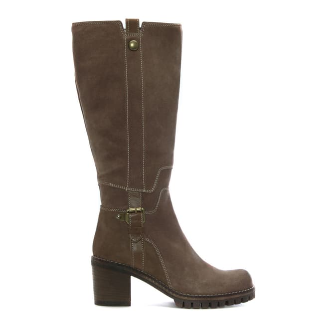 Manas Taupe Suede Contrast Stitch Knee Boots