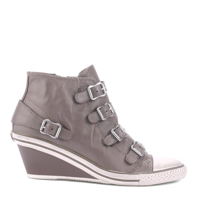 ASH Grey Leather Genial Mid Wedge Trainers