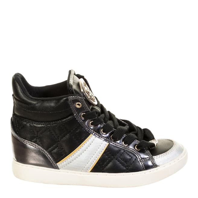 Guess Black/Pewter Quilted Wedge Heel Trainers
