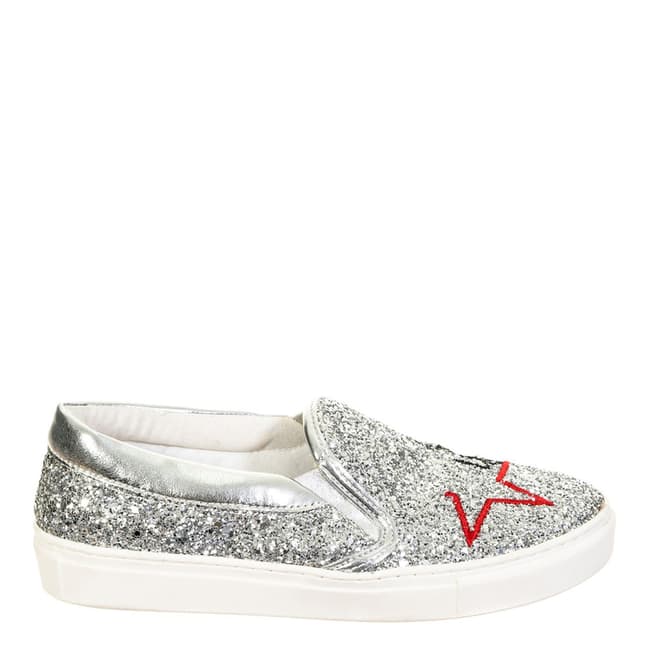 Guess Silver Glitter Embroidered Slip On Plimsoles