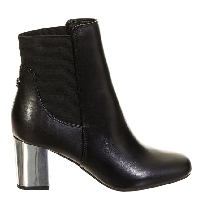 Guess Black Leather Mirror Block Heel Ankle Boots 