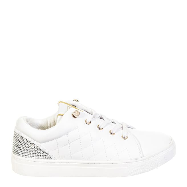 Guess White Leather Quilted Diamante Trainers