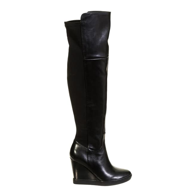 Guess Black Leather Wedge Knee High Boots