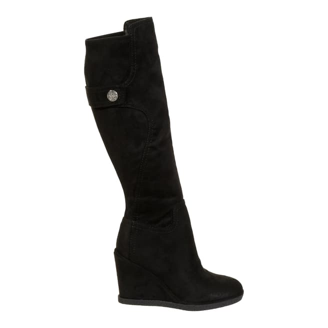 Guess Black Suede Wedge Knee High Boots
