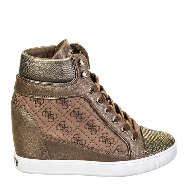 Guess Bronze Shimmer Diamante Wedge Heel Trainers