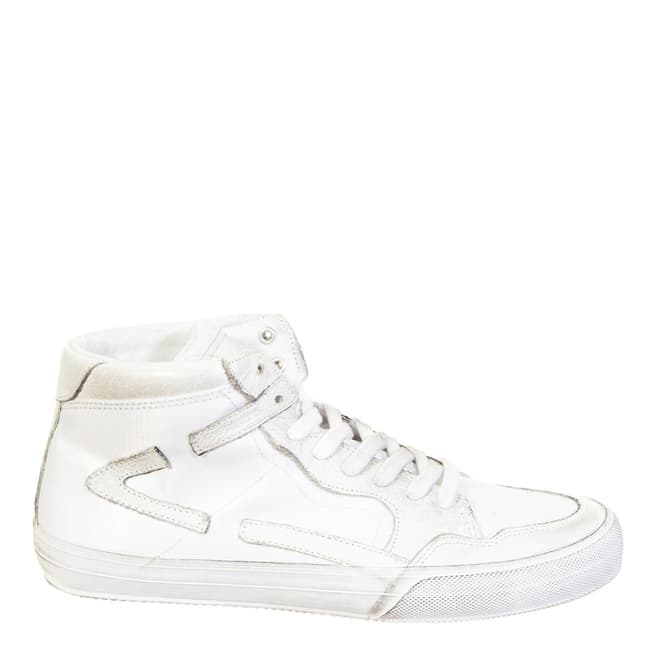 Guess White Leather Distressed Hi Top Trainers