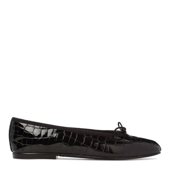 French Sole Womens Black Patent Croc Simple Flat