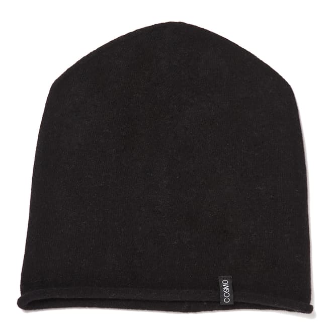 Love Cashmere Black Unisex Cashmere Rolled Hem Hat