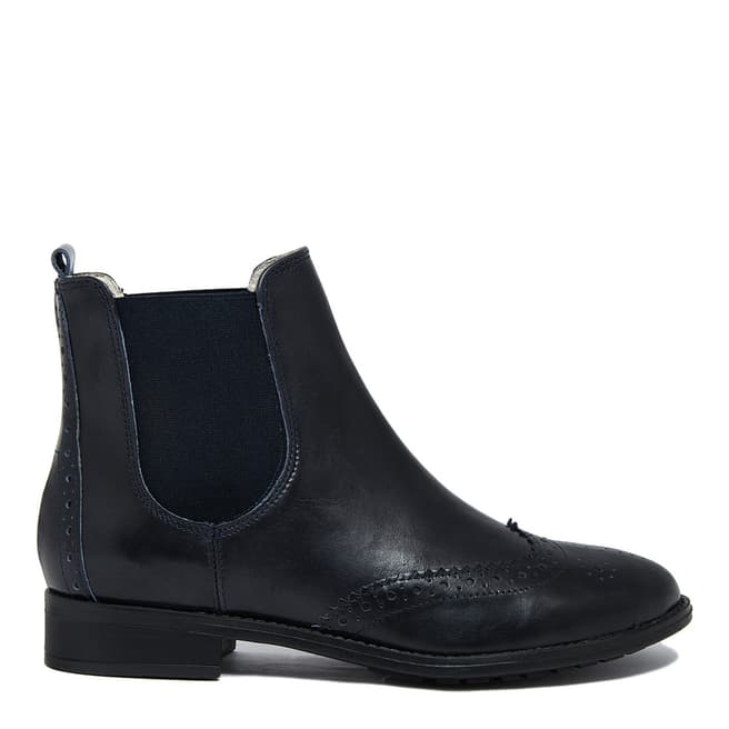 EJE Navy Leather Brogue Style Chelsea Boots