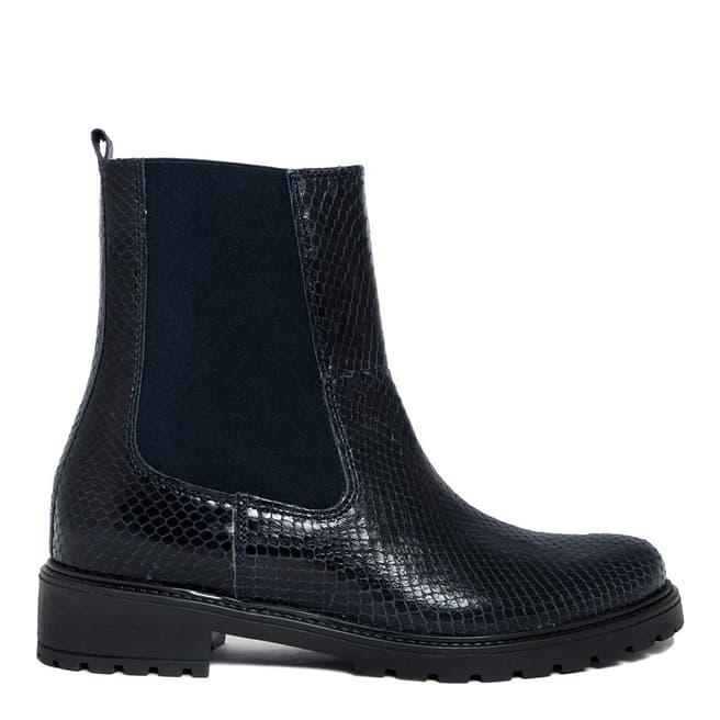 EJE Navy Reptile Embossed Leather Chelsea Boot