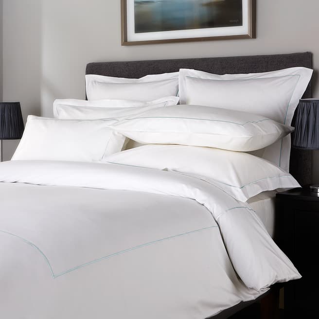 Hotel Living 800TC Single Row Cord Double Duvet Cover, White/Duck Egg