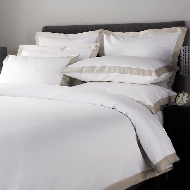 Hotel Living 800TC Wide Border Double Duvet Cover, White/Flax