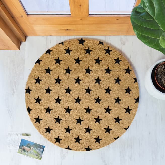 Artsy Doormats Natural/Black Stars Round Doormat