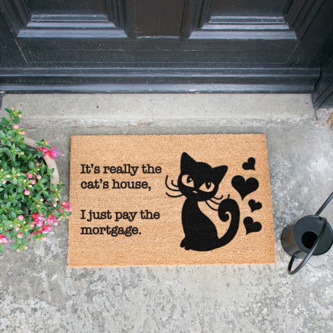 Artsy Doormats Natural/Black It's Really the Cat's House Doormat