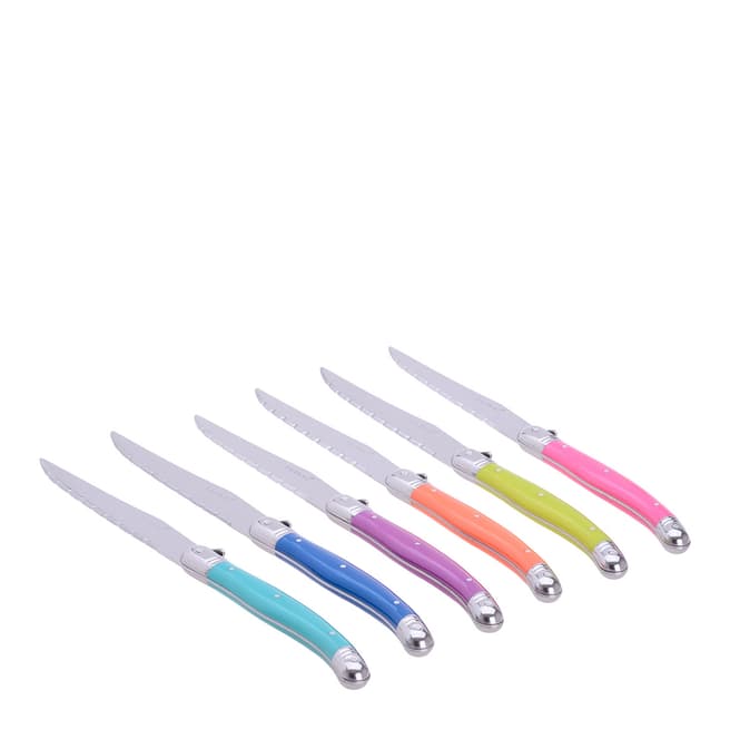 Laguiole Set of 6 Multi Coloured Stainless Steel Knives
