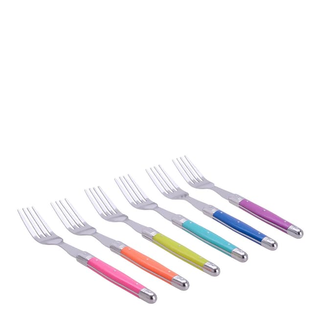 Laguiole Set of 6 Multi Coloured Stainless Steel Forks