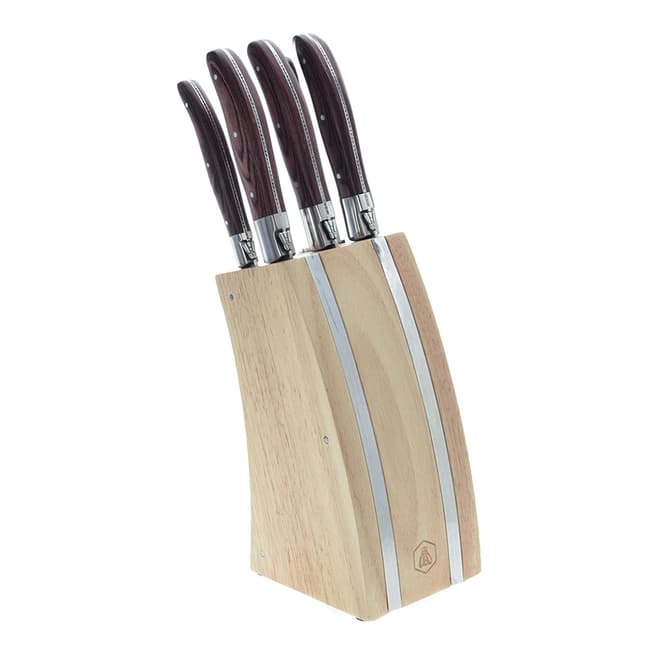 Laguiole Set of 5 Brown Knives/Block