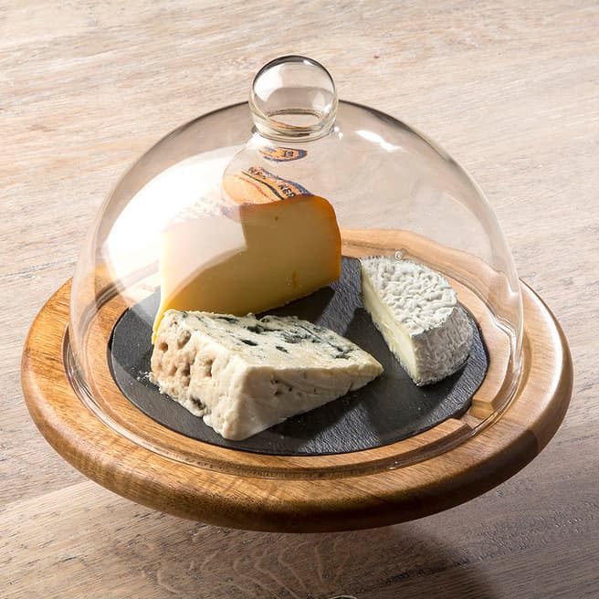 Laguiole Glass Cheese Bell & Wooden Slate Tray