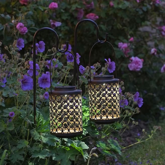 Smart Solar Set of 2 Bronze Riad Lanterns